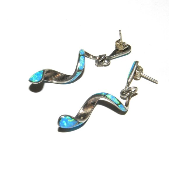 Vintage Andrew Dewa Zuni Signed Spiral Opal Sterling Silver Earrings - Picture 2 of 12